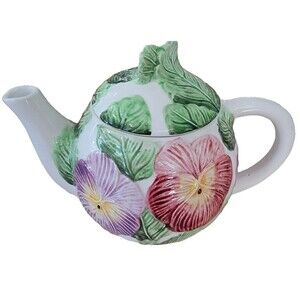Vintage Pacific Rim Teapot W Petunia Flowers, made in the Philippines